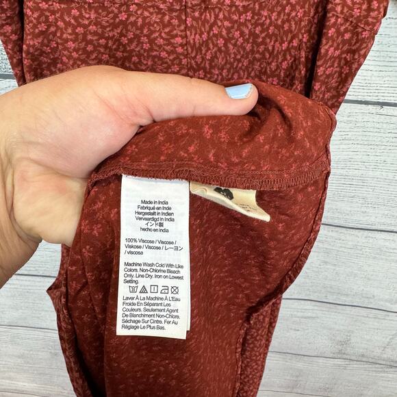 Madewell Women's Rust Floral Sweetheart Puff-Sleeve Midi Dress Size 16 - Picture 9 of 9